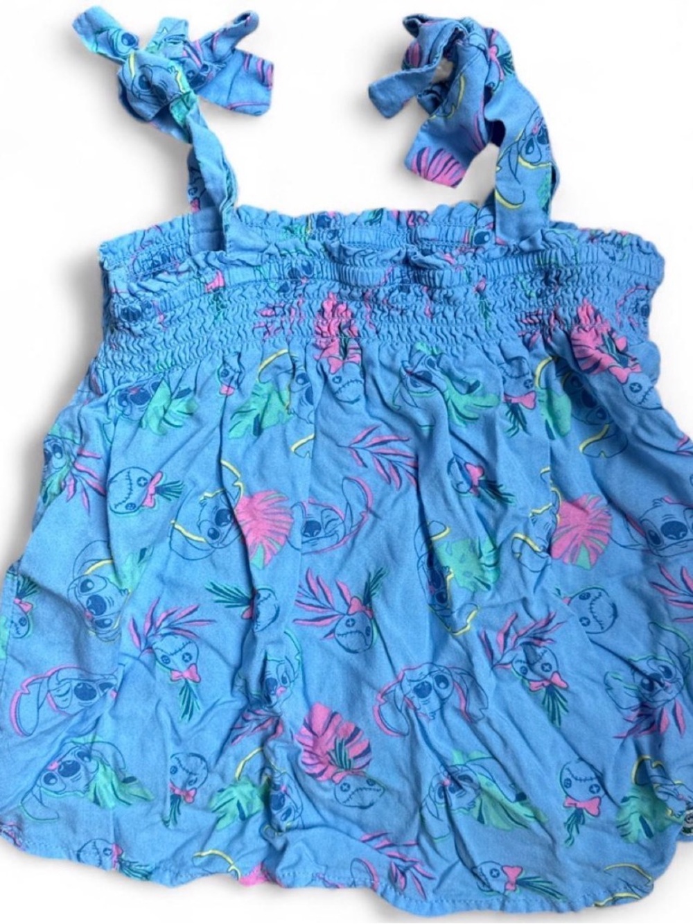 Girls Disney stitch tropical print blue tank top